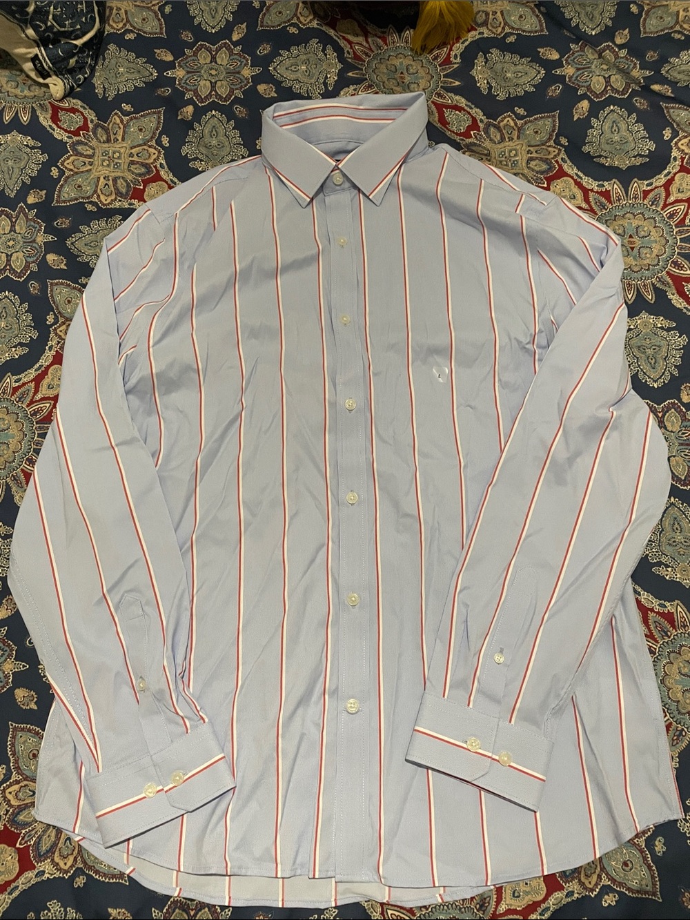 Express Light Blue Dress Shirt with Red and White Stripes
